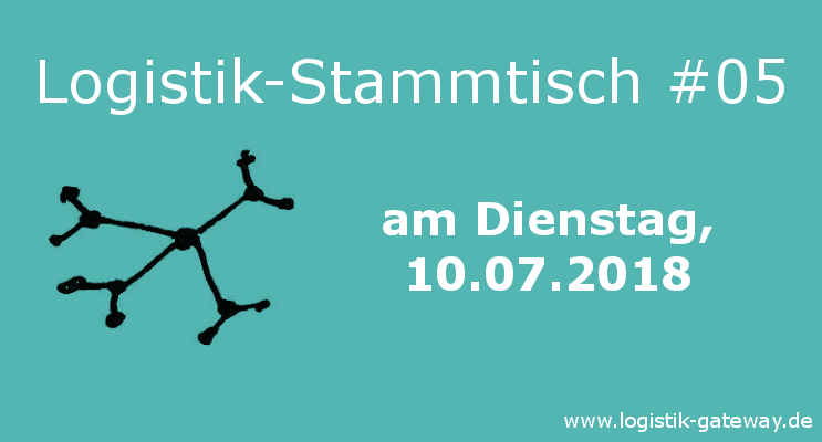 Banner mit Terminhinweis für den Logistik-Stammtisch am 10. Juli.