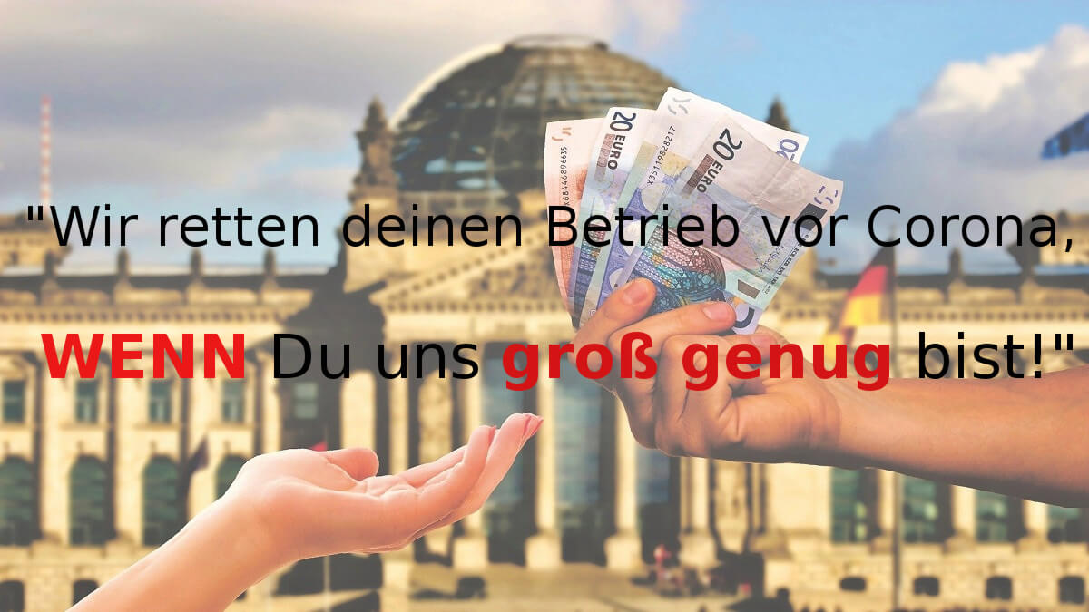 Eine Hand überreicht vor dem Reichstag einer anderen Hand mehrere Euroscheine